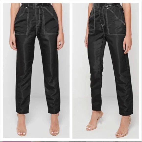 NEW Maniere De Voir Black High Shine Stitch Trousers, US Size 4 - Picture 2 of 5